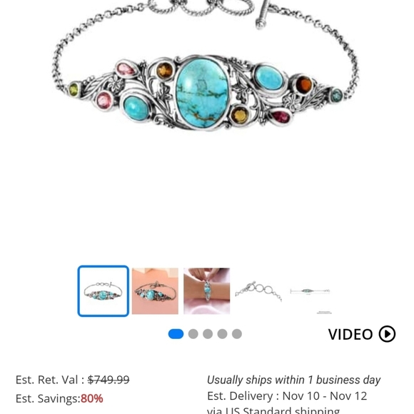 Genuine Bali Turquoise & Tourmaline Bracelet Platinum over 925 - Picture 5 of 6